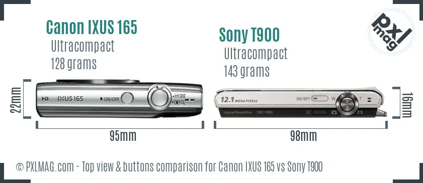 Canon IXUS 165 vs Sony T900 top view buttons comparison