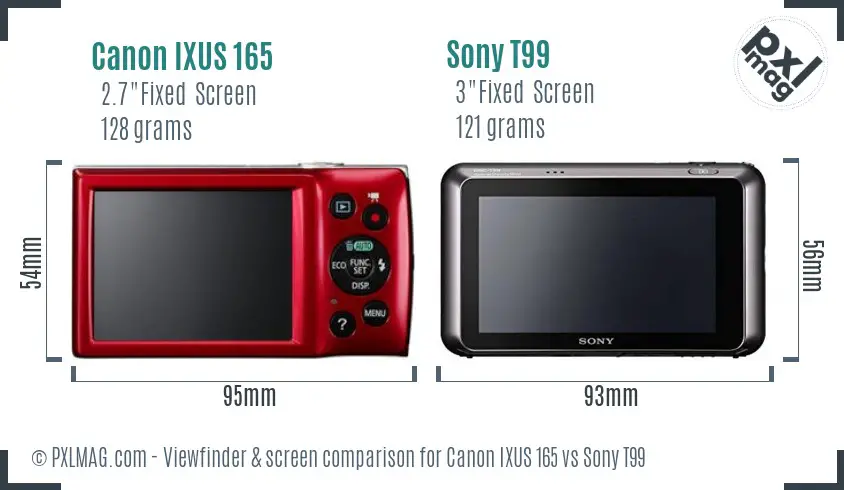 Canon IXUS 165 vs Sony T99 Screen and Viewfinder comparison