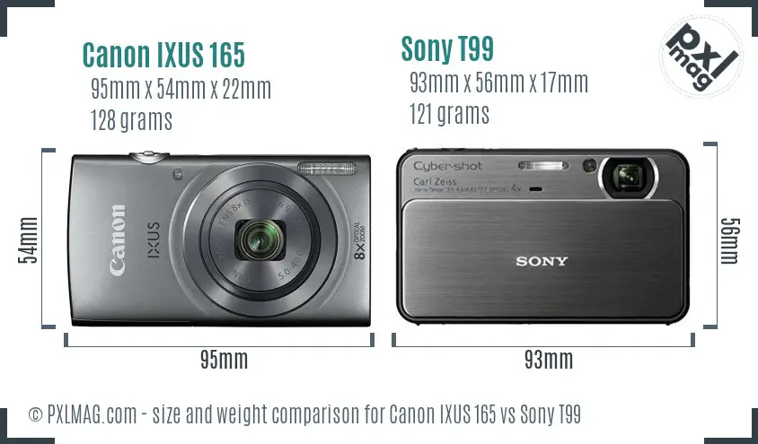 Canon IXUS 165 vs Sony T99 size comparison