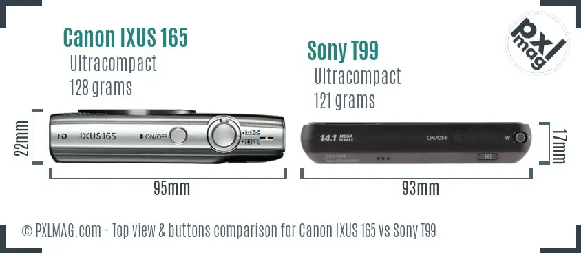 Canon IXUS 165 vs Sony T99 top view buttons comparison