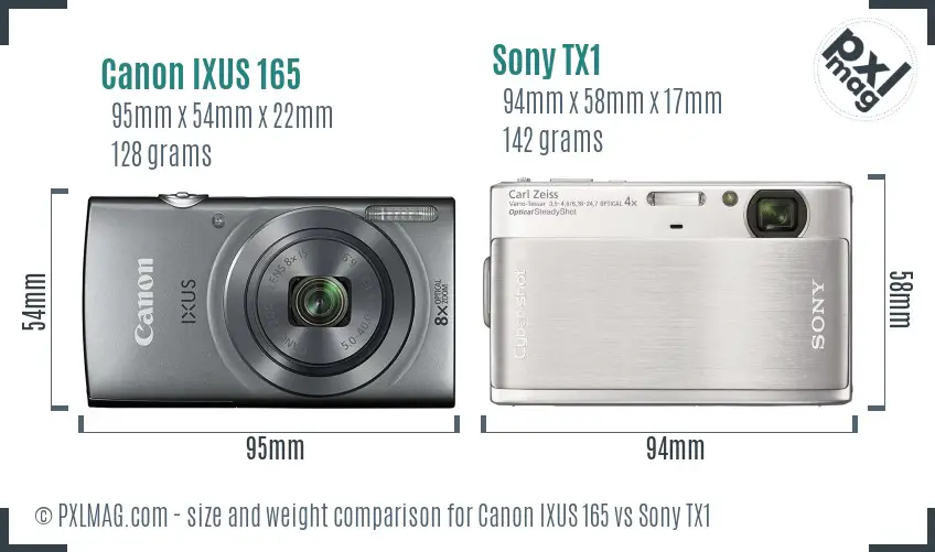 Canon IXUS 165 vs Sony TX1 size comparison
