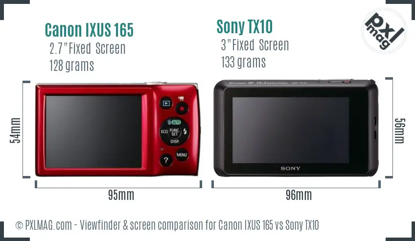 Canon IXUS 165 vs Sony TX10 Screen and Viewfinder comparison