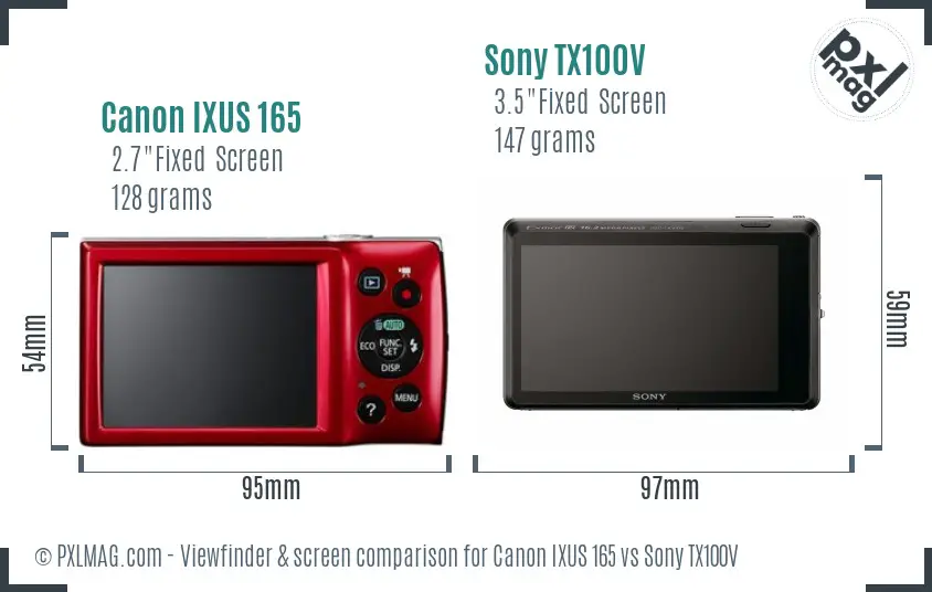 Canon IXUS 165 vs Sony TX100V Screen and Viewfinder comparison
