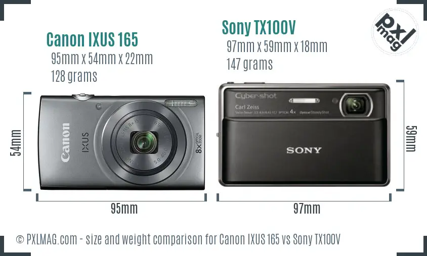 Canon IXUS 165 vs Sony TX100V size comparison