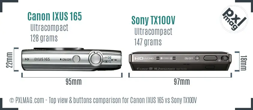 Canon IXUS 165 vs Sony TX100V top view buttons comparison