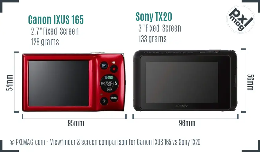 Canon IXUS 165 vs Sony TX20 Screen and Viewfinder comparison