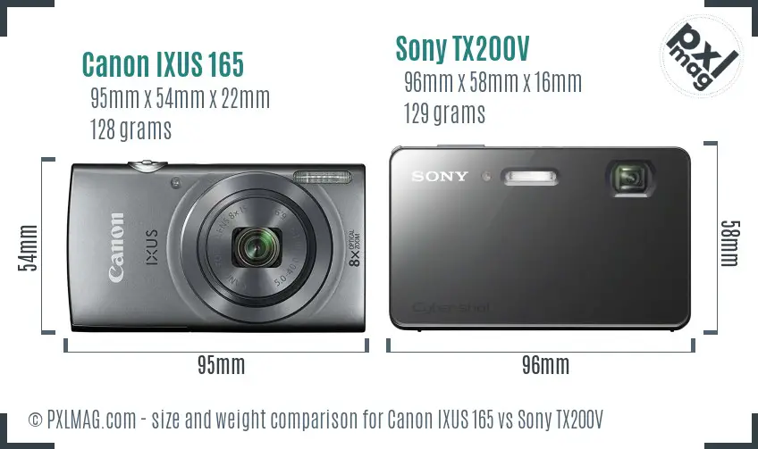 Canon IXUS 165 vs Sony TX200V size comparison