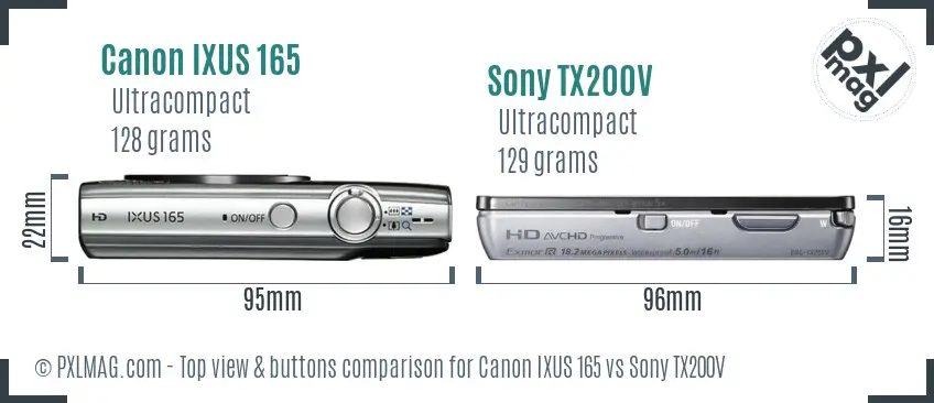 Canon IXUS 165 vs Sony TX200V top view buttons comparison