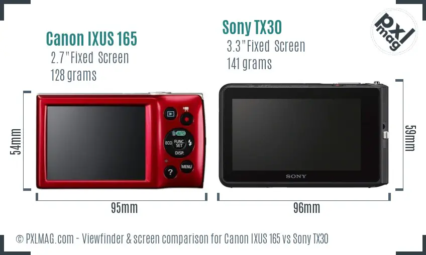 Canon IXUS 165 vs Sony TX30 Screen and Viewfinder comparison