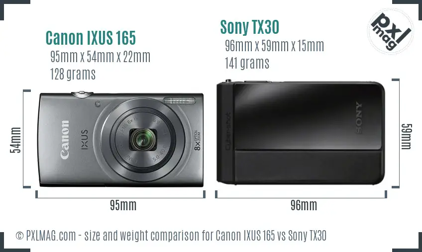 Canon IXUS 165 vs Sony TX30 size comparison