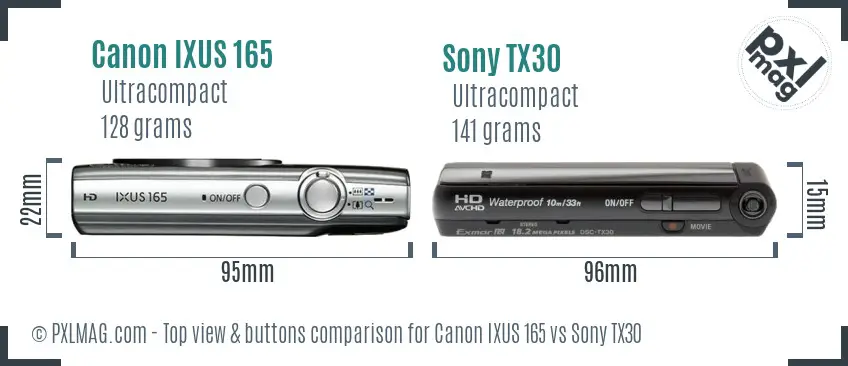 Canon IXUS 165 vs Sony TX30 top view buttons comparison