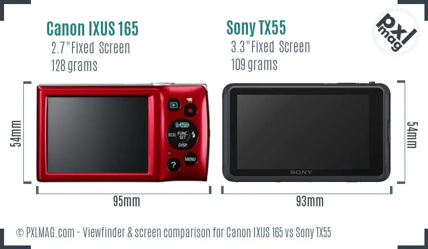 Canon IXUS 165 vs Sony TX55 Screen and Viewfinder comparison