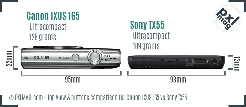 Canon IXUS 165 vs Sony TX55 top view buttons comparison