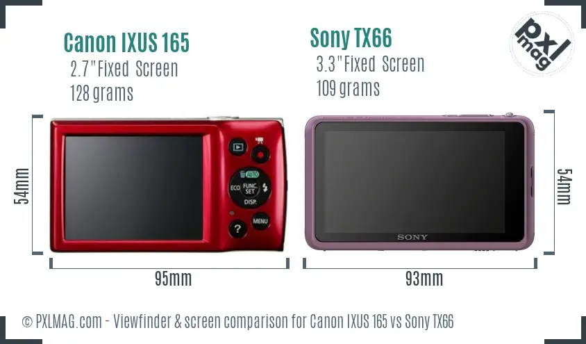 Canon IXUS 165 vs Sony TX66 Screen and Viewfinder comparison