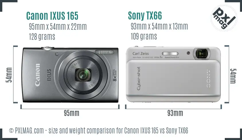 Canon IXUS 165 vs Sony TX66 size comparison
