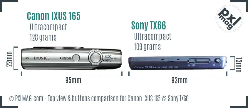 Canon IXUS 165 vs Sony TX66 top view buttons comparison