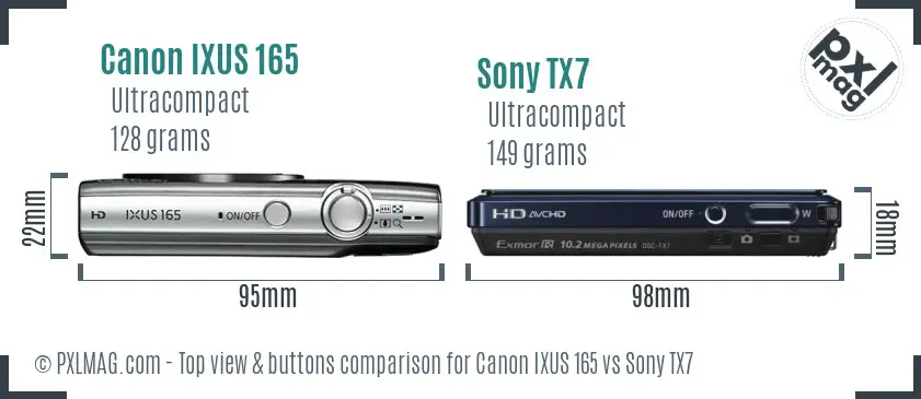 Canon IXUS 165 vs Sony TX7 top view buttons comparison Canon IXUS 165 vs Sony TX7 top view buttons comparison