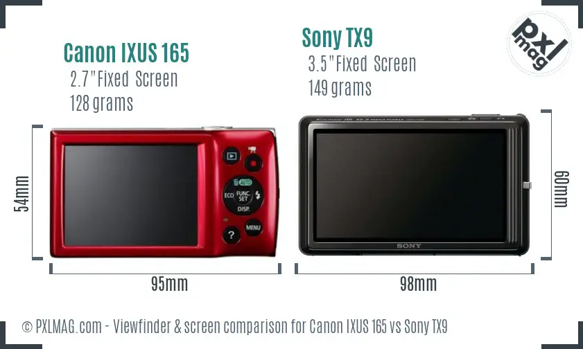 Canon IXUS 165 vs Sony TX9 Screen and Viewfinder comparison Canon IXUS 165 vs Sony TX9 Screen and Viewfinder comparison