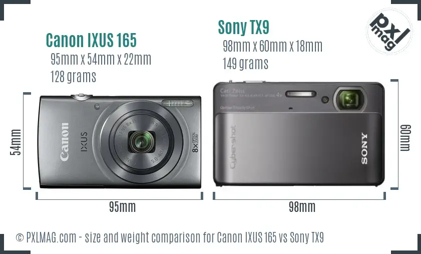 Canon IXUS 165 vs Sony TX9 size comparison Canon IXUS 165 vs Sony TX9 size comparison