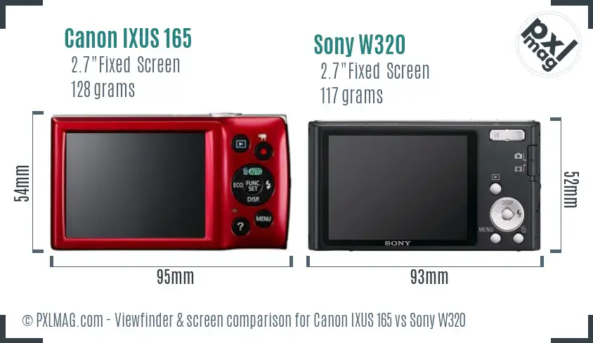 Canon IXUS 165 vs Sony W320 Screen and Viewfinder comparison