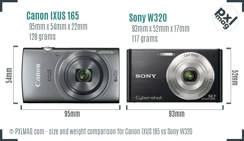Canon IXUS 165 vs Sony W320 size comparison