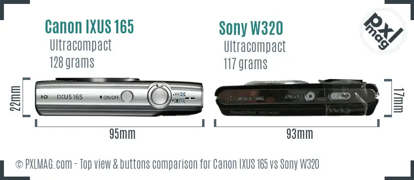 Canon IXUS 165 vs Sony W320 top view buttons comparison