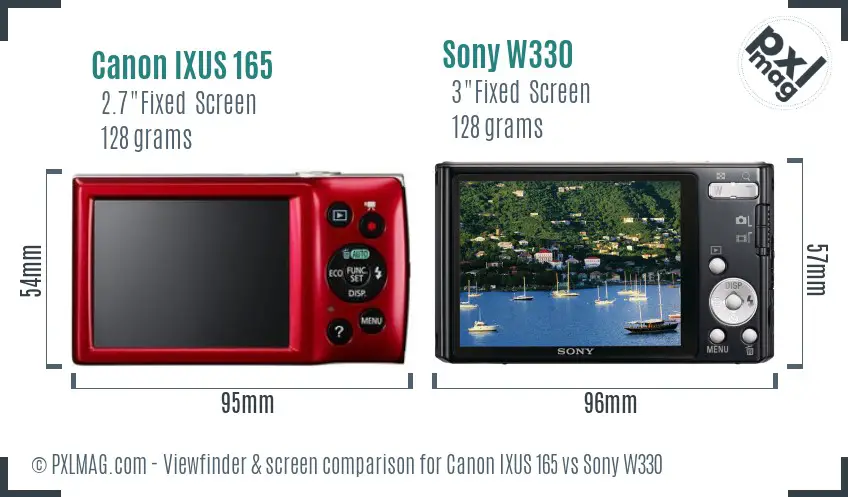 Canon IXUS 165 vs Sony W330 Screen and Viewfinder comparison