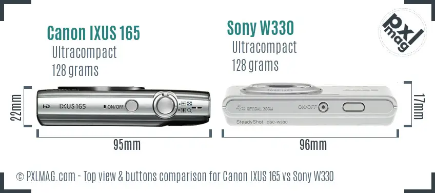 Canon IXUS 165 vs Sony W330 top view buttons comparison