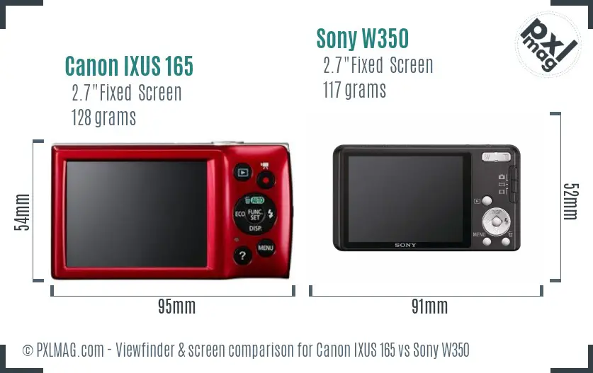 Canon IXUS 165 vs Sony W350 Screen and Viewfinder comparison