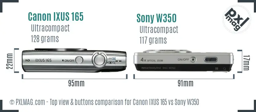 Canon IXUS 165 vs Sony W350 top view buttons comparison