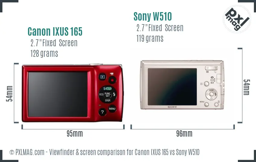 Canon IXUS 165 vs Sony W510 Screen and Viewfinder comparison