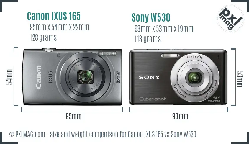 Canon IXUS 165 vs Sony W530 size comparison Canon IXUS 165 vs Sony W530 size comparison