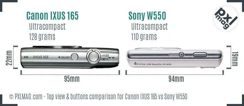 Canon IXUS 165 vs Sony W550 top view buttons comparison