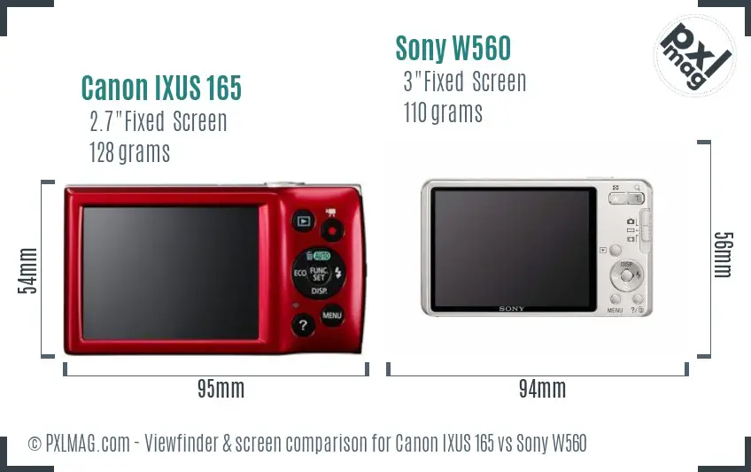Canon IXUS 165 vs Sony W560 Screen and Viewfinder comparison