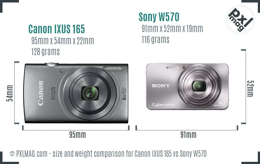 Canon IXUS 165 vs Sony W570 size comparison