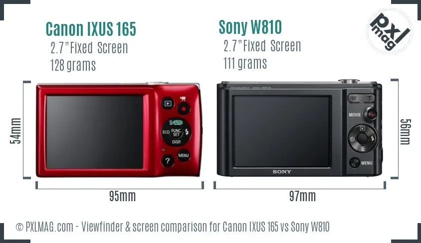 Canon IXUS 165 vs Sony W810 Screen and Viewfinder comparison