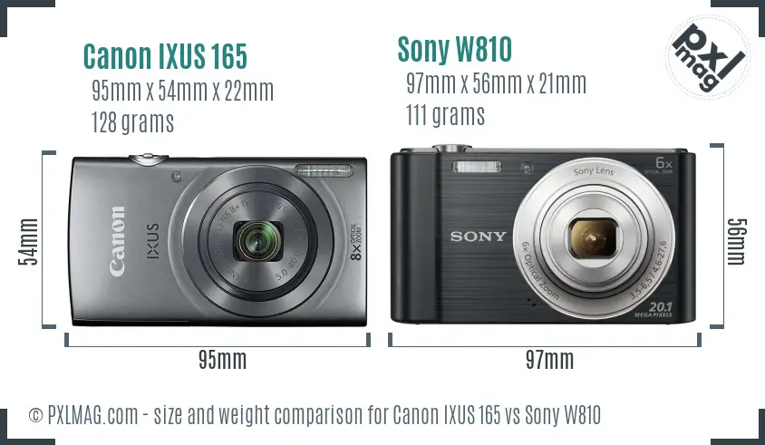 Canon IXUS 165 vs Sony W810 size comparison