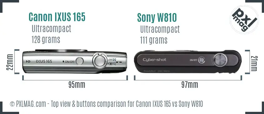 Canon IXUS 165 vs Sony W810 top view buttons comparison