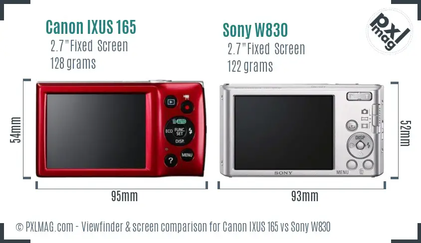 Canon IXUS 165 vs Sony W830 Screen and Viewfinder comparison