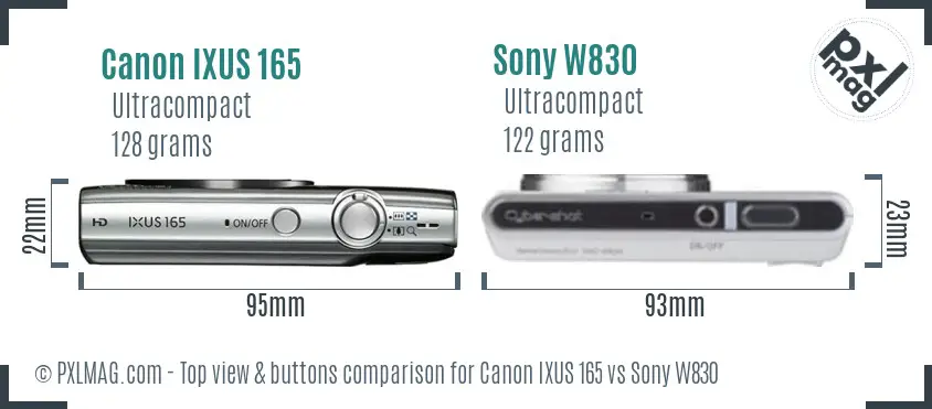 Canon IXUS 165 vs Sony W830 top view buttons comparison