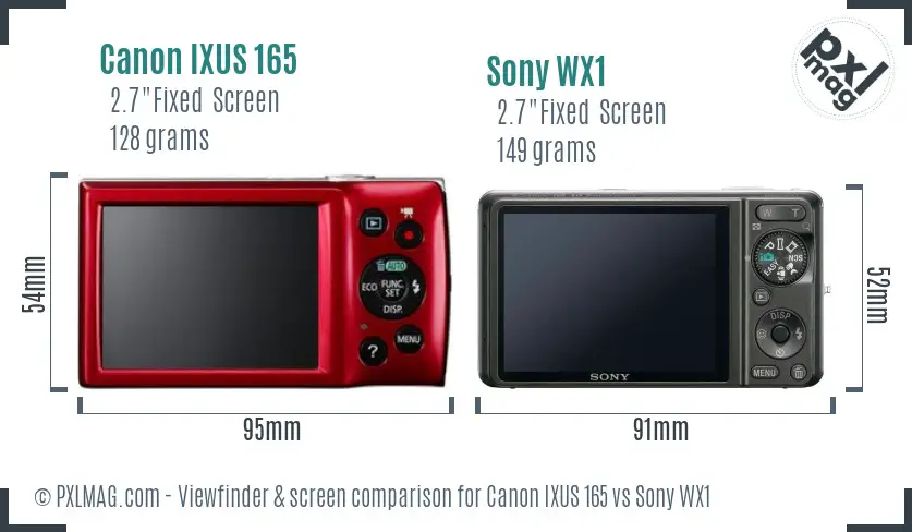 Canon IXUS 165 vs Sony WX1 Screen and Viewfinder comparison