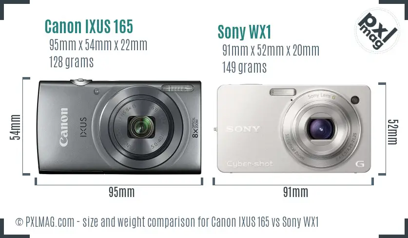 Canon IXUS 165 vs Sony WX1 size comparison