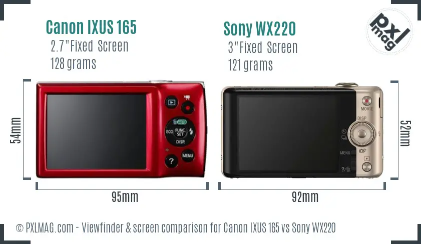 Canon IXUS 165 vs Sony WX220 Screen and Viewfinder comparison