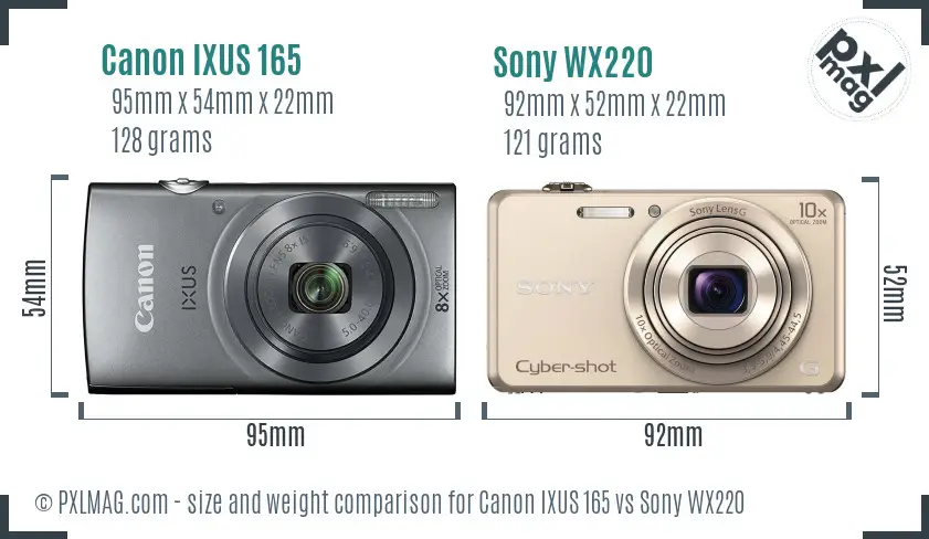 Canon IXUS 165 vs Sony WX220 size comparison