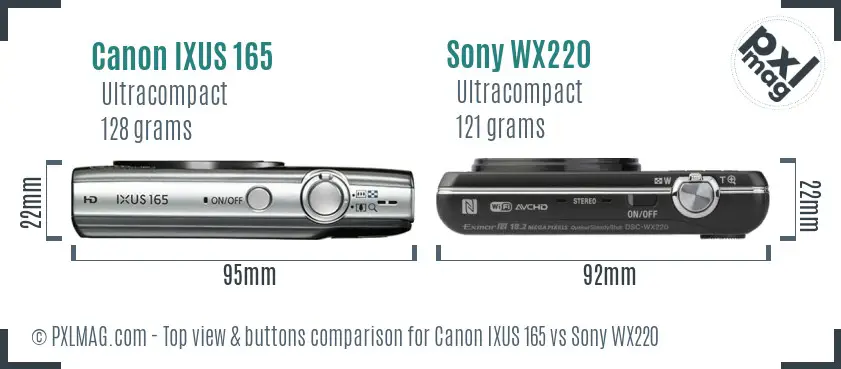 Canon IXUS 165 vs Sony WX220 top view buttons comparison