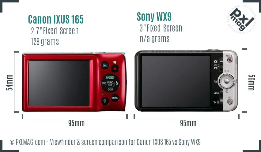 Canon IXUS 165 vs Sony WX9 Screen and Viewfinder comparison