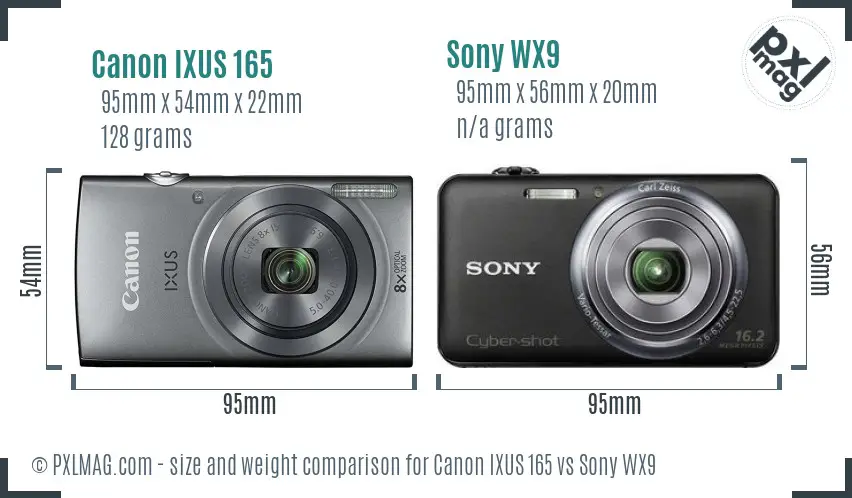 Canon IXUS 165 vs Sony WX9 size comparison