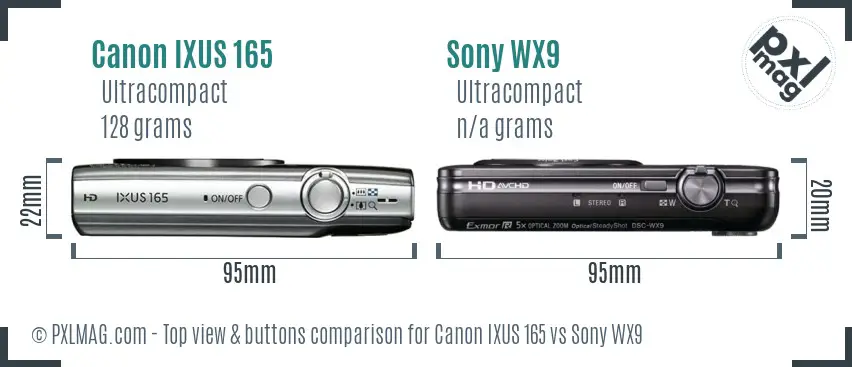 Canon IXUS 165 vs Sony WX9 top view buttons comparison