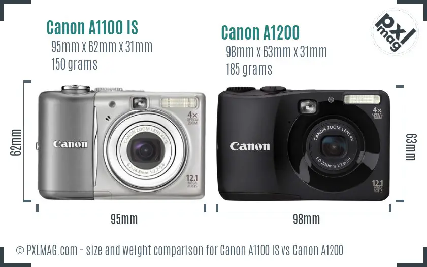 Canon A1100 IS vs Canon A1200 size comparison