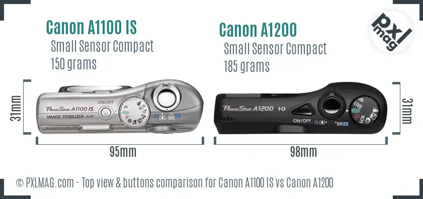 Canon A1100 IS vs Canon A1200 top view buttons comparison